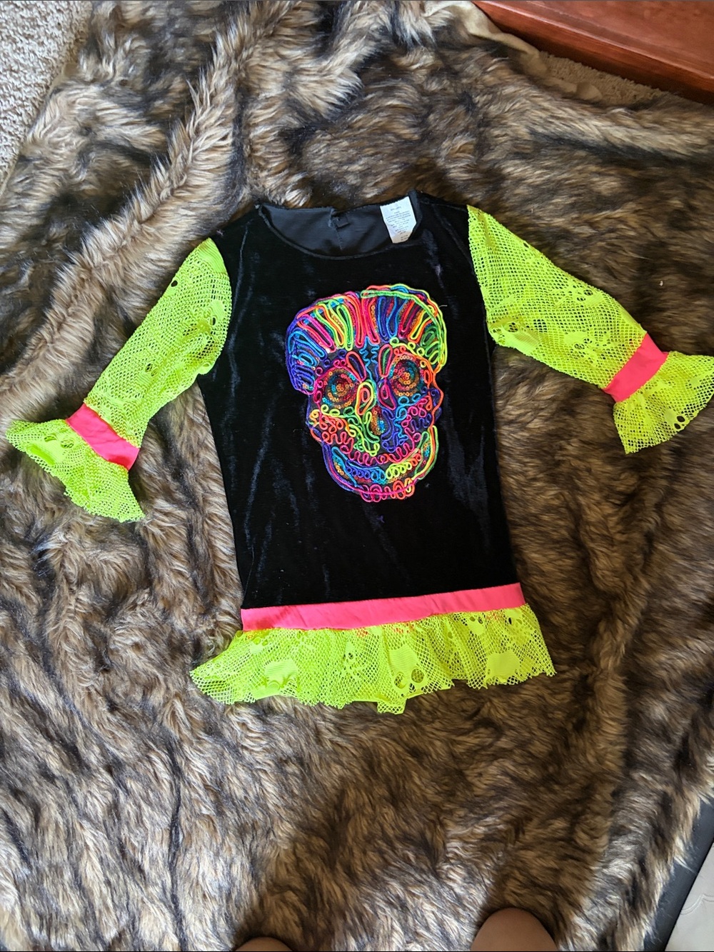Halloween Costume Youth Neon Skeleton Shirt/Dress Size L